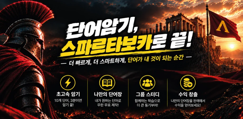 단어암기, 스파르타보카로 끝! 초고속 암기·나만의 단어장·그룹 스터디·수익 창출